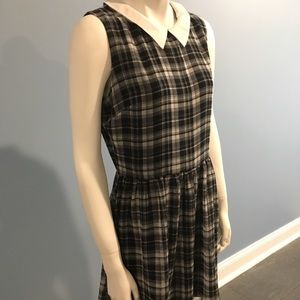 Gray Plaid Dress with White Collar